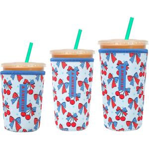 3 Pack Reusable Sleeve for Iced Coffee Cup, Coffee Neoprene Sleeve for Iced&Hot Drinks, Coffee Sleeve Compatible with Starbucks, Dunkin Coffee Cup. (Bow&Patriot)