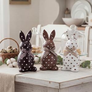 Amyhill 3 Pcs 3D Easter Bunny Decorations Resin Rustic Farmhouse Rabbit Table Centerpiece Vintage Easter Bunny Tiered Tray Decor Tabletop Freestanding Gifts for Spring Party Gifts