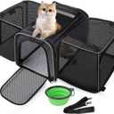 Pecute Cat Carrier Expandable, Extra Large Pet Carrier Bag, Foldable Cat Carrier Bag with Breathable Mesh, Pet Carrier Transport Bag for Dogs and Cats, with Shoulder Strap and Pet Bowl