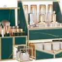 Glass Makeup Organizer for Vanity and Bathroom Countertop  Large Cosmetic Display Case and Skincare Storage Solution (Green)