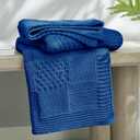 Amlie Home Checkered Chenille Knit Throw Blanket for Couch, Classic Texture Decorative Soft Blanket for Sofa, Chair & Bedroom, 50"x60", Blue