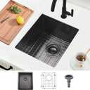 Black Undermount Bar Sink, 15 x 17 inch Undermount Kitchen Sink Small Wet Bar 16 Gauge Stainless Steel Single Bowl for Outdoor RV