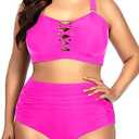 Daci Women Plus Size Two Piece Swimsuit - High Waisted Bikini Tummy Control Bathing Suit Bandeau Swimwear, 26W