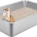 Stainless Steel Cat Litter Box for Large Cats - 17.5"x13.6"x6.1" High-Sided Metal Tray, Anti-Splash & Odor Resistant, Durable Rustproof Design, Easy to Clean, Pack of 5