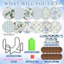 Ferrochef 12 Pcs Blue Floral Hydrangea Diamond Art Coasters Kit, 5D DIY Diamond Coasters Crafts with Tool Kit, Non Slip Cork Coaster for Women Blue Coquette Aesthetic Bow Printed Gift