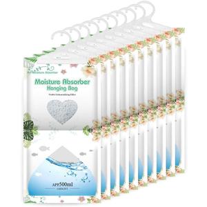 CANAGER Hanging Moisture Absorber-10 Packs, Hanging Dehumidifier Bags for Closet,Bedroom and kitchen,Fragrance Free,Moisture Absorb 12.5OZ