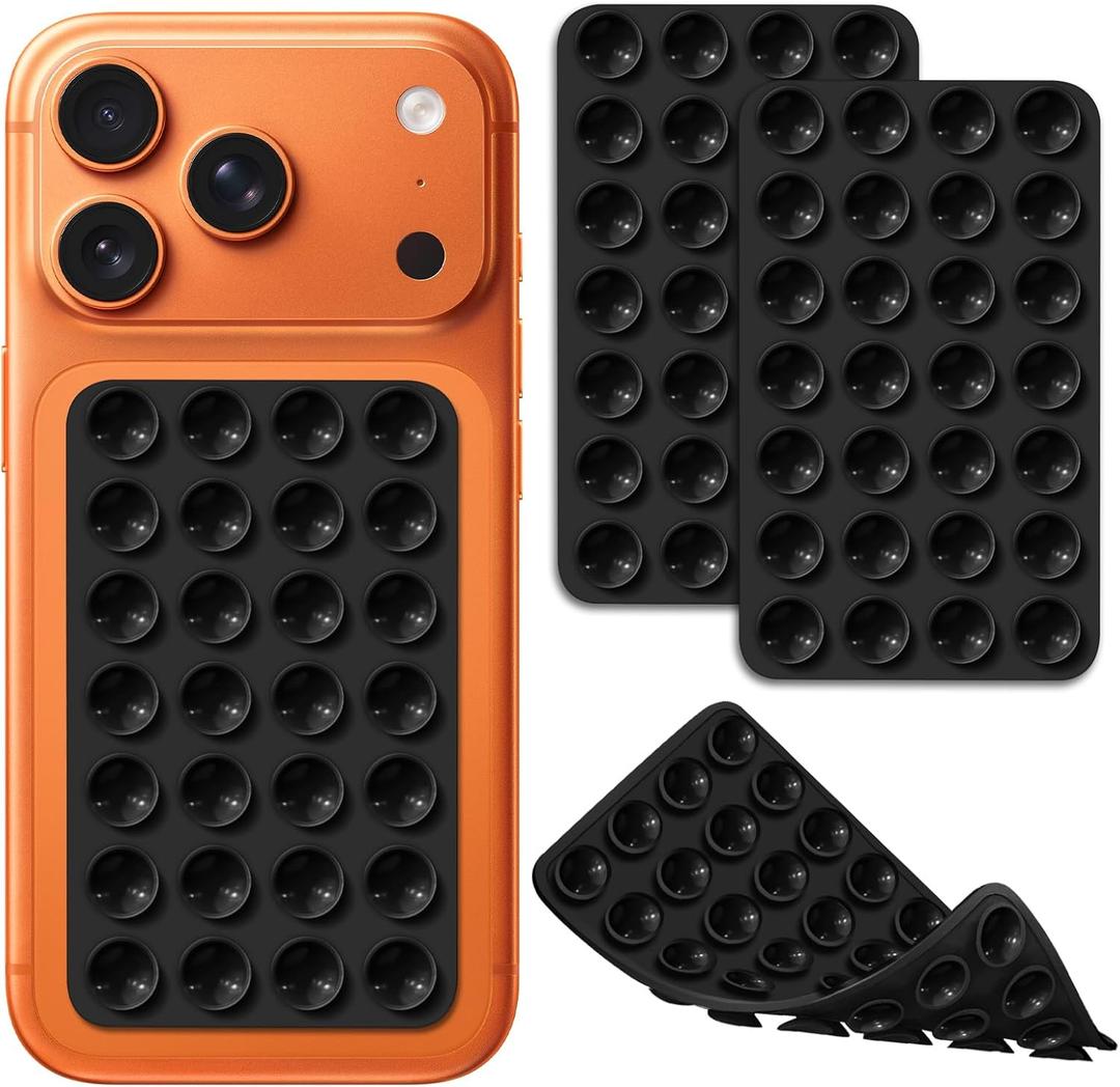 2 Pack Suction Cup Phone Case Mount Double-Sided, Silicon Sticky Phone Stand for iPhone and Android, Hands-Free Strong Grip Holder for Selfies and Videos - Black