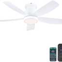 Ceiling Fans with Lights and Remote/APP Control, 41 inch Low Profile Flush Mount Ceiling Fan with Lights, LED Dimmable 5 Reversible Curved Blades 3 CCT 6 Speeds for Bedroom Living Room, White