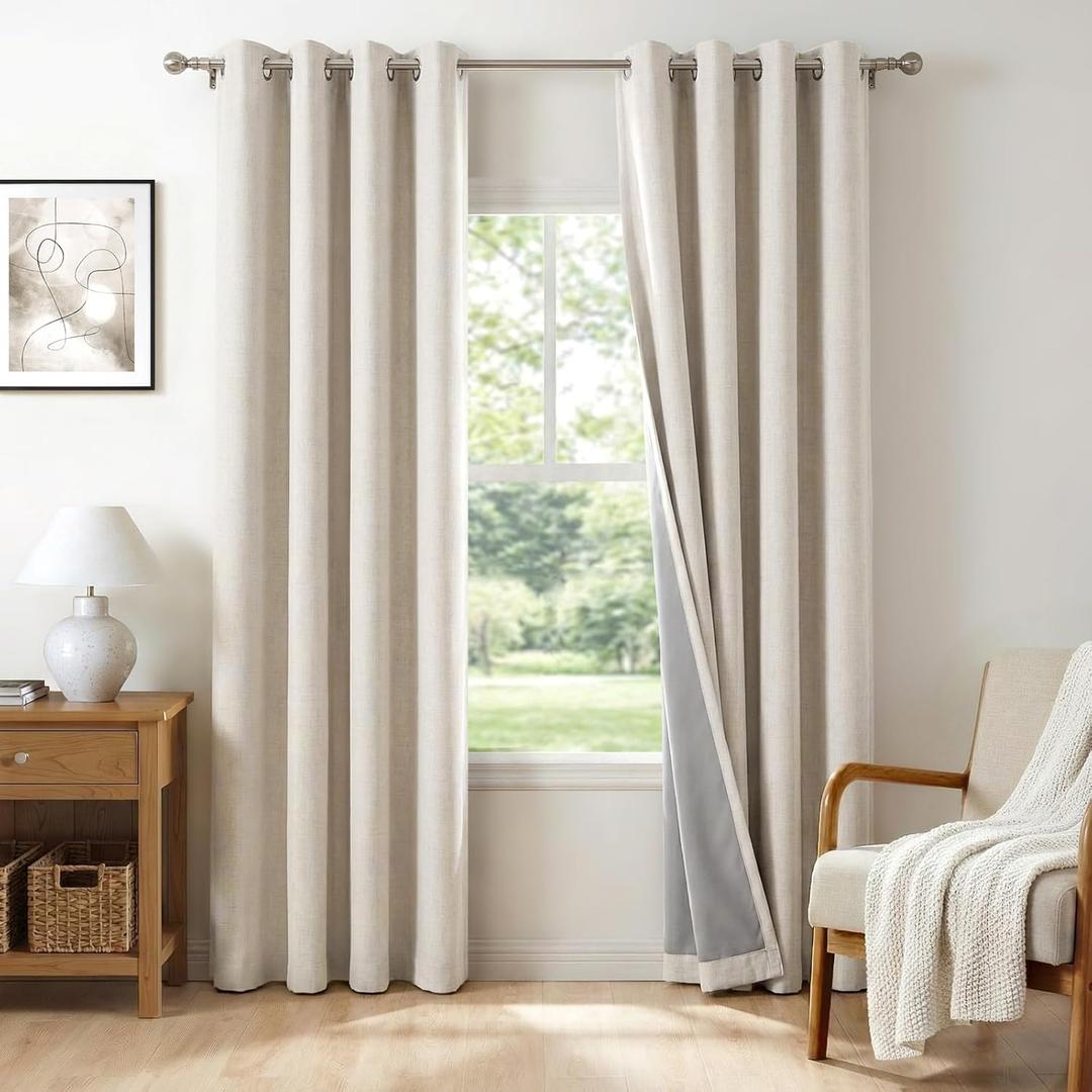 100% Blackout Shield Sliding Door Curtains, Extra Wide Curtains 63 Inch Long, Patio Door Grommet Drapes for Living Room, 50W x 63L, Beige