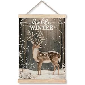 GDJIEGBC Winter Reindeer Christmas Wall Art Decor, Rustic Christmas Decor, Snowy Reindeer Forest Winter Landscape Poster Hanging Wall Decoration for Home Bedroom Living Room, 12x16 Inches (color 10)