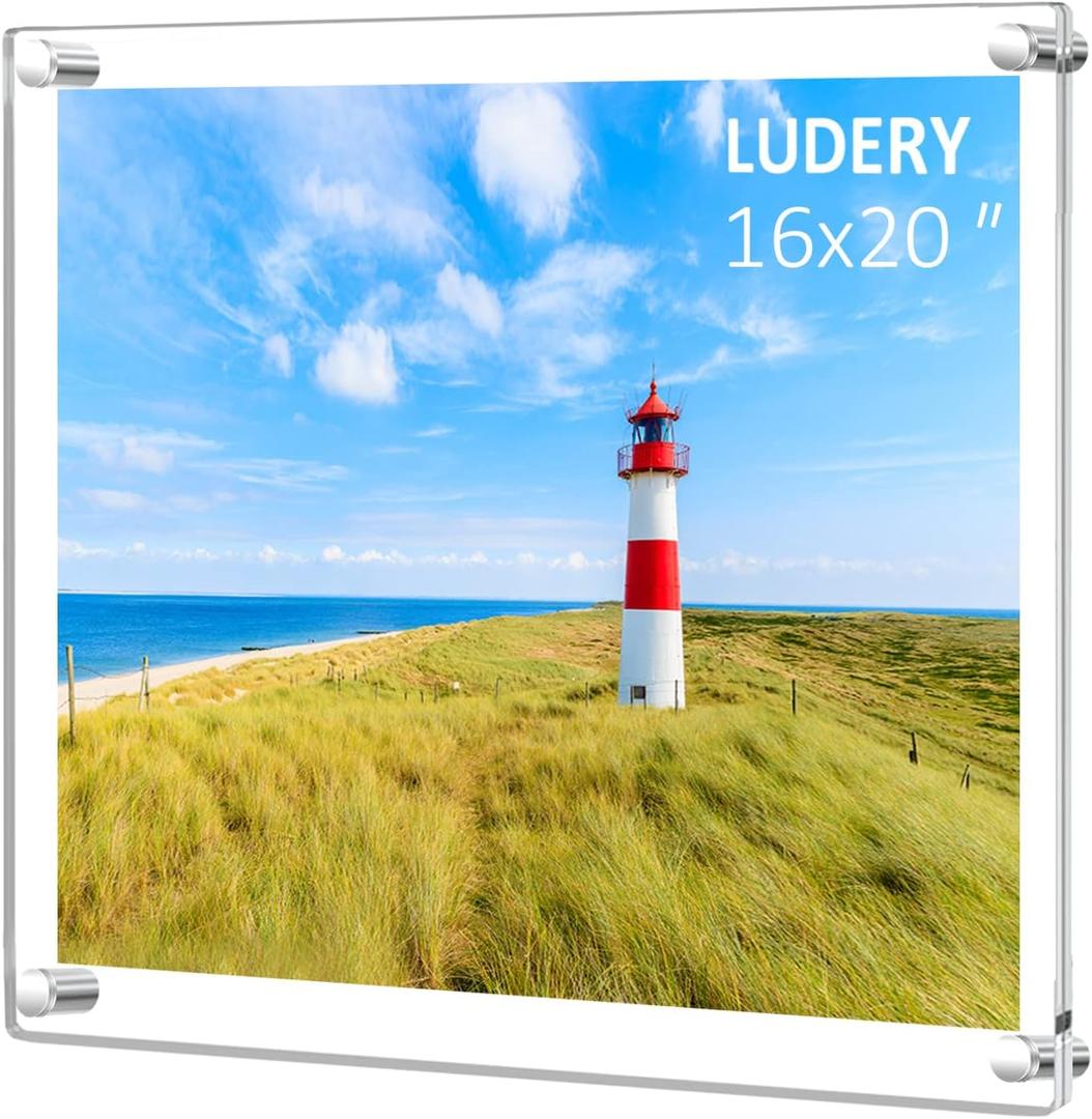 16x20 Clear Acrylic Wall Mount Floating Frameless Picture Frame,Clear Acrylic Photo Frame for Wall, Frameless Picture Frame Panel For Degree Certificat
