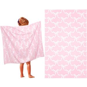 HunnmingRe Pink Bow Kids Beach Towels Coquette Girls Cute Bow Beach Towel 50 x 30 Inch Summer Absorbent Quick Dry Microfiber Pool Bath Supplies for Bath Sport Travel Swimming Camping Party Supplies
