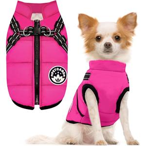 PETCARE Winter Dog Coat with Harness Built in Waterproof Dog Jackets Warm Pet Fleece Vest Windproof Snow Jacket Snowsuit Reflective Dogs Cold Weather Coats for Puppy Medium Dogs Cats Size Medium, Pink