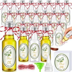 24 Set Mini Plastic Olive Oil Bottles 1. 7 oz Tiny Small Clear Empty Condiment Dispenser Bottles with Tip Cap, Pour Spout Lids and Labels for Milk Juice Sauce Storage for Baby Shower Party Favors
