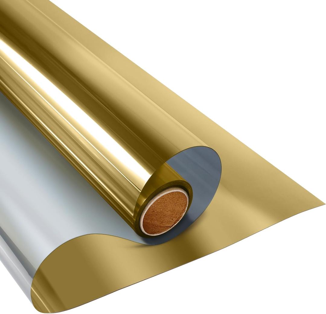 KESPEN Window Film One Way Daytime Privacy Heat Control Anti UV Non-Adhesive Reflective House Window Tint for Home and Office, Gold-Silver, 35.4 Inch X 8.2 Feet 2-Pack