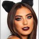 Catery Black Cat Ears Headband Halloween Fuzzy Cat Ears Headbands for Women