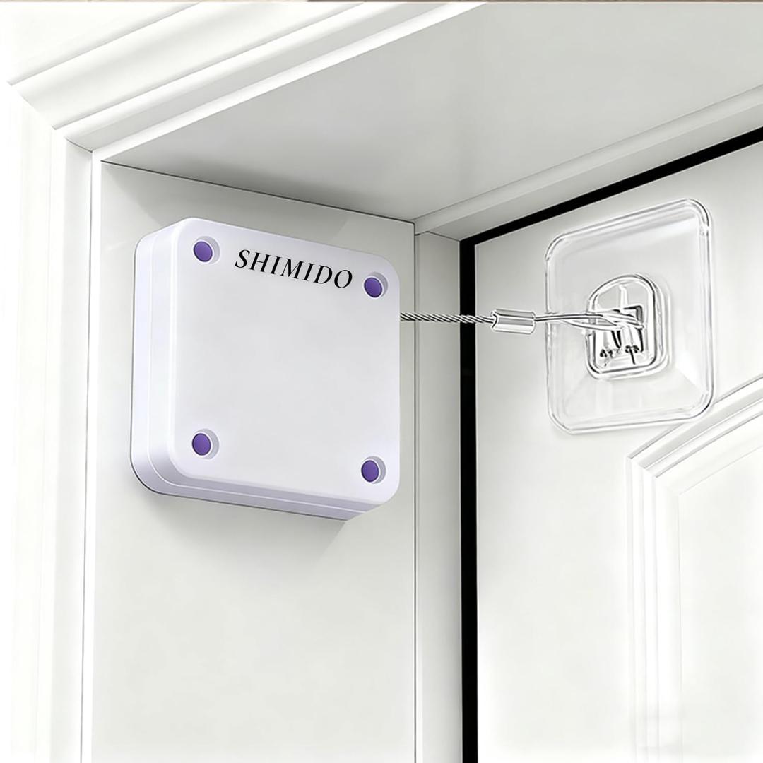 SHIMIDO Upgraded Punch-Free 1000 g Automatic Screen Door Closer, Sliding Screen Auto Door Closer with Steel Drawstring for Bathroom, Bedroom, Study Room etc. (2 Pack White)