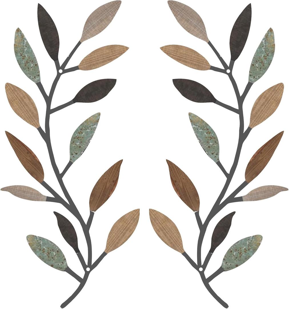 Zhengmy 2 Pieces Metal Tree Leaf Wall Decor Vine Olive Branch Leaf Wall Art Living Room, Hallway Wall Decor Outdoor Decoration(Classic Color)