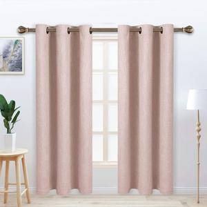 LORDTEX Linen Look Textured Blackout Curtains with Thermal Insulated Liner - Heavy Thick Grommet Window Drapes for Bedroom, 40 x 63 Inches, Blush, Set of 2 Panels