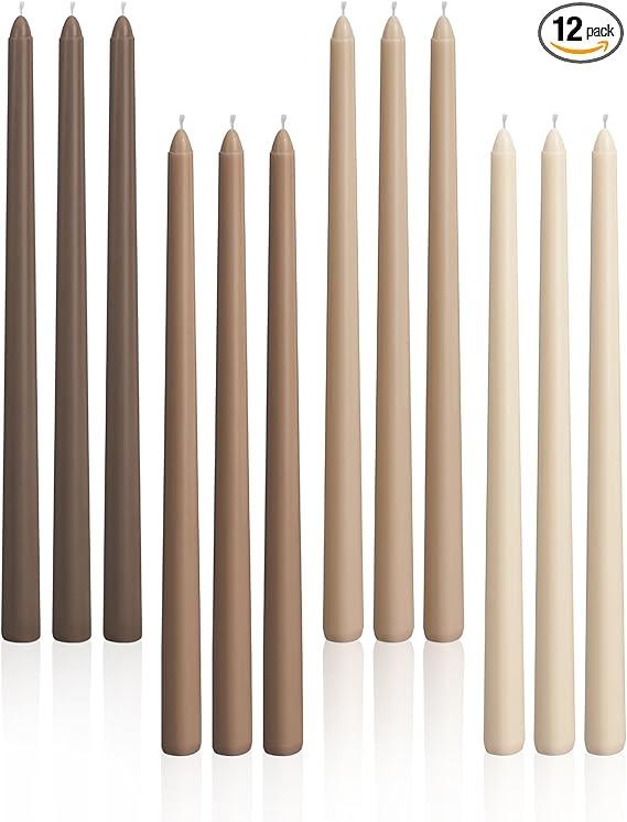 Viyffo Taper Candles 12 Inch 6 Pack Brown, 9 Hour Burn Unscented Dripless & Smokeless Long Candlesticks for Wedding, Dinner & Home Decor