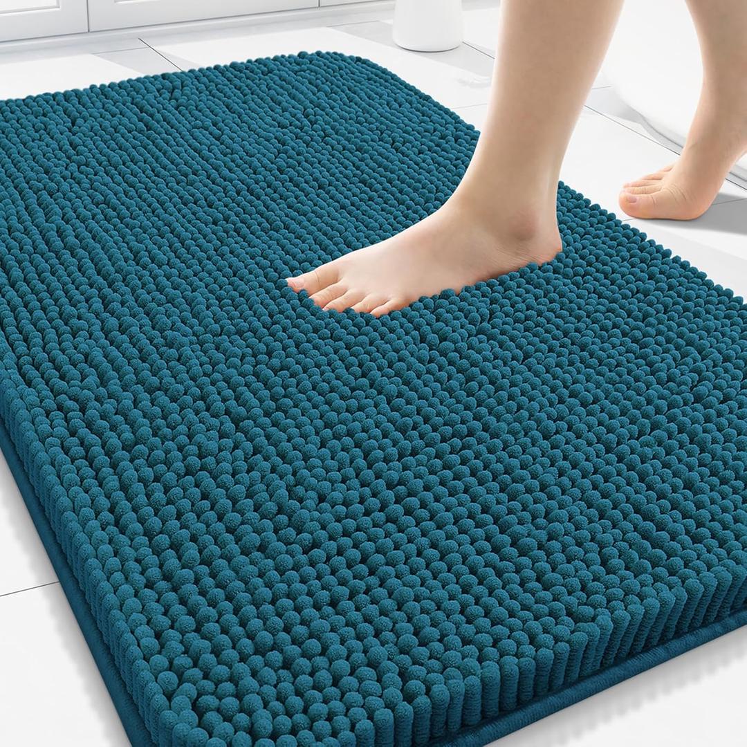 Arotive Bathroom Rugs 30x20, Extra Soft Absorbent Shaggy Chenille Bath Rugs, Machine Washable Rubber Backing Non-Slip Bath Mats for Bathroom Floor Tub and Shower, Home Decor Accessories, Peacock Blue