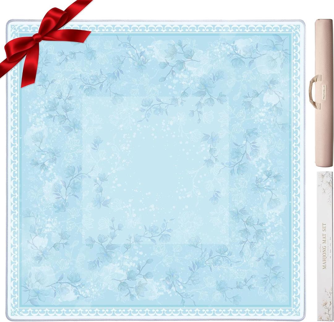 American Mahjong Mat Gift Set - 33" × 33" Non-Slip Blue Mahjong Mat