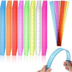 144 Pack 12 Inch Clear Plastic Rulers Bulk, Transparent Assorted Color Rulers with Inches and Centimeters for Classroom Office Supplies