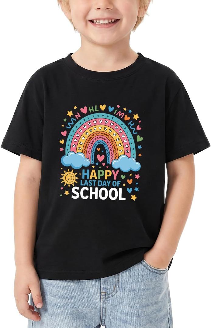 Toddler Last Day of School T-Shirt Kids Happy Last Day of School Shirt Funny Short Sleeve Tee Boys Girls Cotton 2-8T