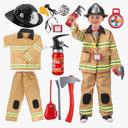 Firefighter Costume for Kids 3-4 Fireman Costume for Boys with Toy Accessories Set, Firefighter Clothes Suit, Toddler Fireman Dress Up Outfit 2-4t, Halloween Role Play for Boys Girls Age 4-7
