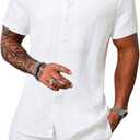 Men's Short Sets 2 Piece Outfits Button Down Linen Shirts and Short Sets Summer Beach Outfis (White)