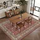 Rugland 8x10 Area Rugs - Stain Resistant Washable Area Rug, Anti Slip Backing Rugs for Living Room, Bedroom Vintage Tribal Area Rugs (8x10, Burgundy)