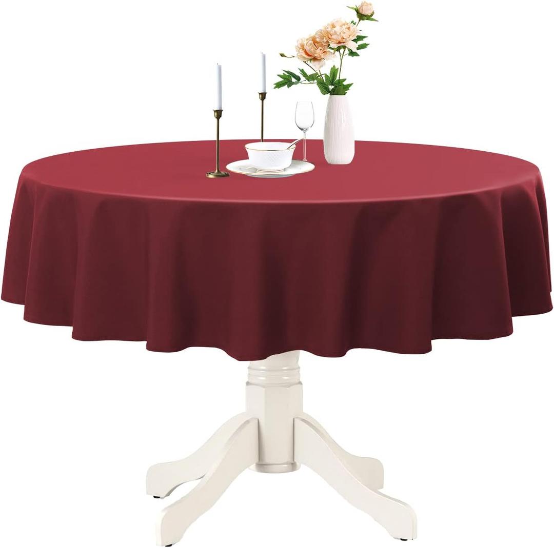 Romanstile Round Waterproof Tablecloth, Stain Resistant Washable Table Cloths Wrinkle Free Polyester Table Covers for Kitchen Dining Party Wedding Indoor and Outdoor - Burgundy, 70 Inch
