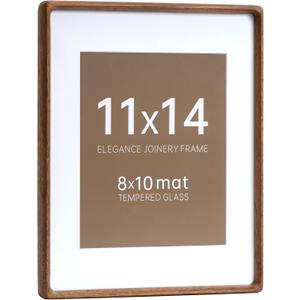 CULER 11 x 14 Picture Frame, Display Pictures 8 x 10 with Mat or 11 x 14 Without, Rustic Farmhouse Wood Photo Frame with Real Glass,Wall Gallery Photo Frames (Walnut)