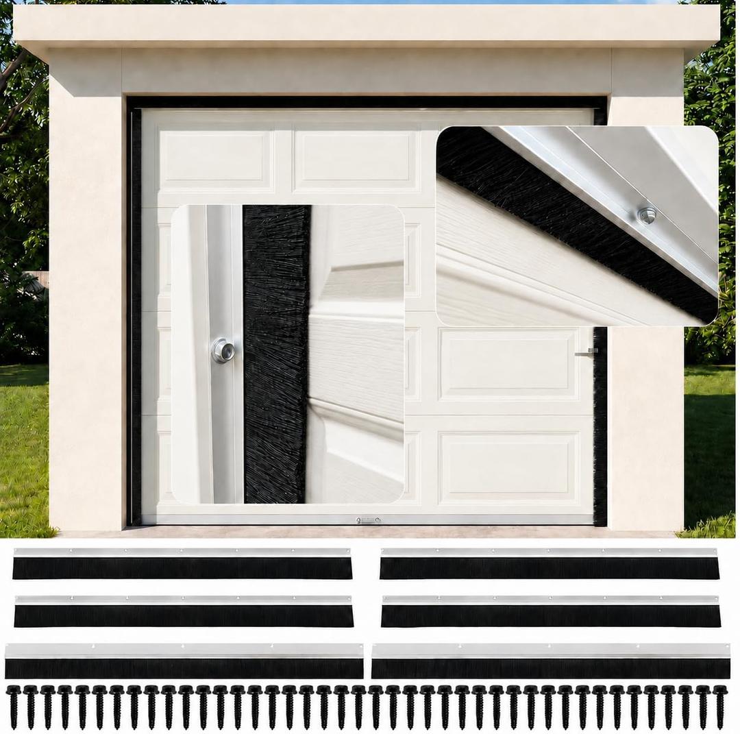 Garage Brush Seal Kit for Roll-up Doors 2/3" Standard Brush with Aluminum Track Weatherproof Door Bottom Seal for Commercial, Warehouse, Barn Sliding, Hangar (2" Brush Seal for 10x10FT Door)