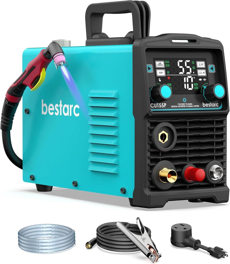 bestarc Plasma Cutter, [Pilot Arc][Large LED Display] 55A bestarc Plasma Cutter Machine 110/220V Dual Voltage, 5/8 Inch Clean Cut 3/4 Inch Max Cut, Post Flow Mesh Cut, 2T/4T for Beginners DIY