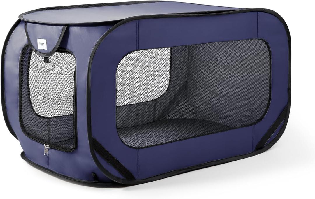 Love's cabin 36in Portable Large Dog Bed - Pop Up Dog Kennel, Indoor Outdoor Crate for Pets, Portable Car Seat Kennel, Cat Bed Collection, Dark Blue (36.6"L x 21.2"W x 21.2"H)