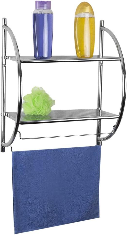 Home Basics 2 Tier Wall Mounting Chrome Plated Steel Bathroom Shelf with Towel Bar