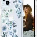 Hungo Compatible for iPhone 15 Plus Case Floral Flower Cute Clear Design, Girly for Women Girls Floral Transparent Blue Anemones