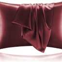 BEDELITE Satin Pillowcase for Hair and Skin, Super Soft and Cooling Similar to Silk Pillow Cases 2 Pack with Envelope Closure, Gift for Women Men(20"x26" Standard Size, Burgundy)