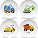 Tiny Expressions - Construction Plates for Toddlers - Set of 4 Melamine Plates for Kids - Excavator, Cement Mixer, Bulldozer, and Dump Truck - Fun Plastic Dinnerware for Kids (Multicolor)