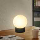 FLORNIA Globe Tble Lamp, Modern Industrial Round Table Lamp, Unique Bedside Nightstand Desk Lamp with Glass Shade and Marble Base for Bedroom, Living Room, Office Study, Decoration (Include Bulb G45) (Black)