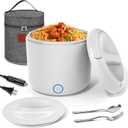 Herrfilk Electric Lunch Box Food Heater, 1.2L/41oz Heated Lunch Boxes for Adults, 12V/24V/110V Portable Food Warmer for Car/Truck/Office With Fork Spoon and Insulated Carry Bag, White