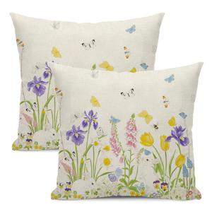 Yxuiyal Easter Pillow Covers 18x18 Set of 2 Bunny Eggs 1 Throw Pillow Covers Outdoor Decoration Holiday Rabbit Pillowcase Farmhouse Decorative Linen Cushion Case for Home Sofa Couch