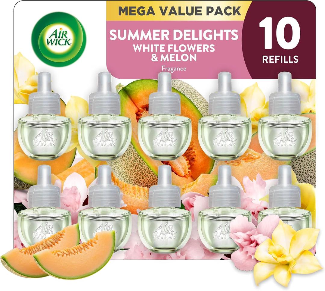 Air Wick Plug in Scented Oil Refill, 10ct, Summer Delights, Scented Oil, Air Freshener, Essential Oils, Eco Friendly Clear