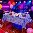 3PCS Demon Hunters Birthday Tablecloth Decorations, Purple Demon Energy Pattern Grad 9FT Tablecover Sparkling Holographic Laser Korean Idol Movie Decor for KidsParty Birthday Graduation Bachelor