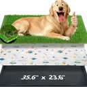 Reusable Dog Loo System with Artificial Grass Turf&Pee Pads&Tray, for Puppy Potty Training is Portable&Easy to Clean,35x23in Large Dog Litter Box Toilet for Indoor/Outdoor use