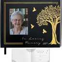 9.8"L x 7.8" H x 0.5" Funeral Guest Book For Memorial , A guest Book for Funeral with Gold Engraving - Memorial Guest Book Space for Name , Contact/Address Memory & Thoughts Memorial Service Registry