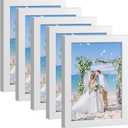 HappyHapi 4x6 Picture Frame Set of 5, White Photo Frames Display Photo 3.5x5 with Mat or 4x6 without, Gallery Wall Frame Set for Wall or Tabletop Display (White)