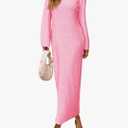 Saodimallsu Womens Long Sleeve Midi Sweater Dress Crew Neck Swiss Dot Soft Knit Casual Fall Trendy Maxi Dresses XL