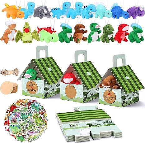 Spakon  Dinosaur Party Favors for Boys Keychains Gift Box House Stickers Adopt a Dinosaur Party Favor for Birthday Supplies